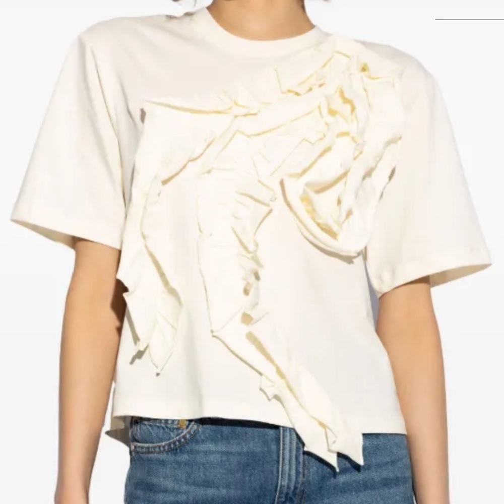 ULLA JOHNSON Cream Aris Ruffle Organic Cotton Top, Size Medium